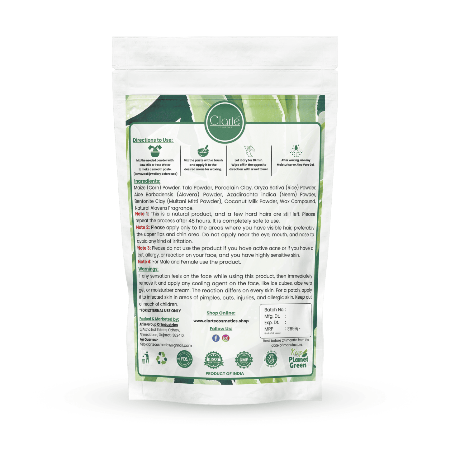 Aloe Vera Body Hair Removal Herbal Wax Powder - BaS Free